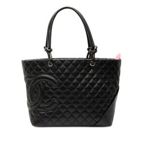 CHANEL Cambon Line Large Coco Mark Matelasse Tote Bag in Black Lambskin for W...